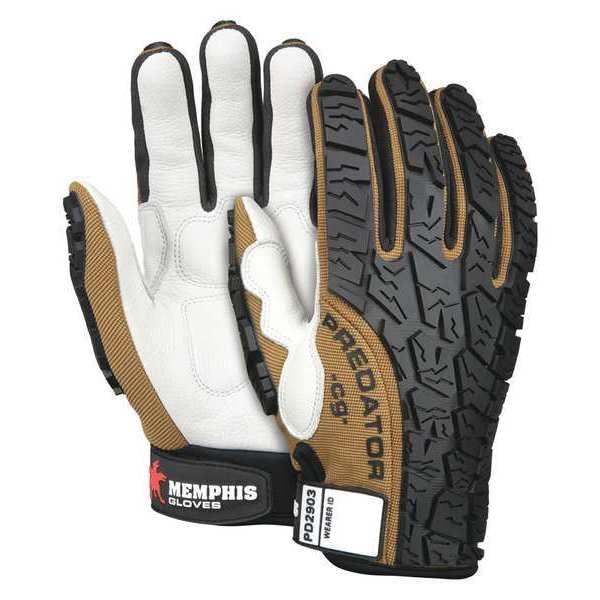 Mechanics Gloves, M, White/Brown/Red, Padded, Spandex Fabric/TPR