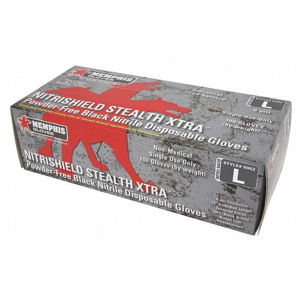 Disposable Industrial/Food Grade Gloves, Nitrile, Powder Free, Black, XL, 100 PK