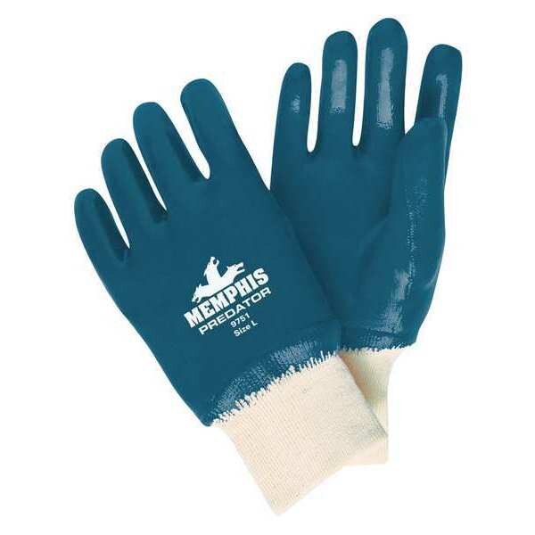 Nitrile Coated Gloves, Full Coverage, Blue, L, PR