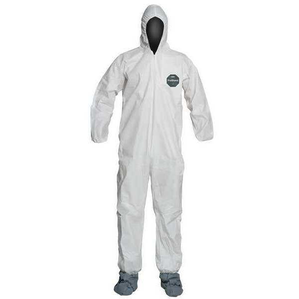 Hooded Disposable Coveralls, XL, 25 PK, White, Microporous Film Laminate, Zipper
