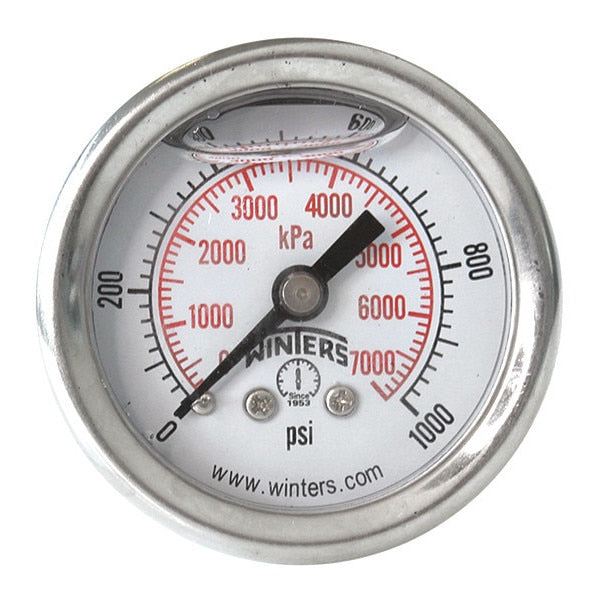 Pressure Gauge, 0 to 5000 psi, 1/8 in MNPT, Silver