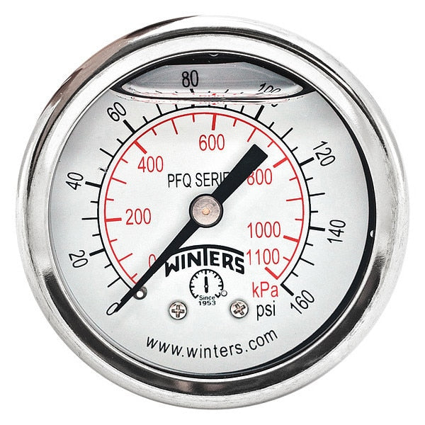 Pressure Gauge, 0 to 160 psi, 1/8 in MNPT, Silver