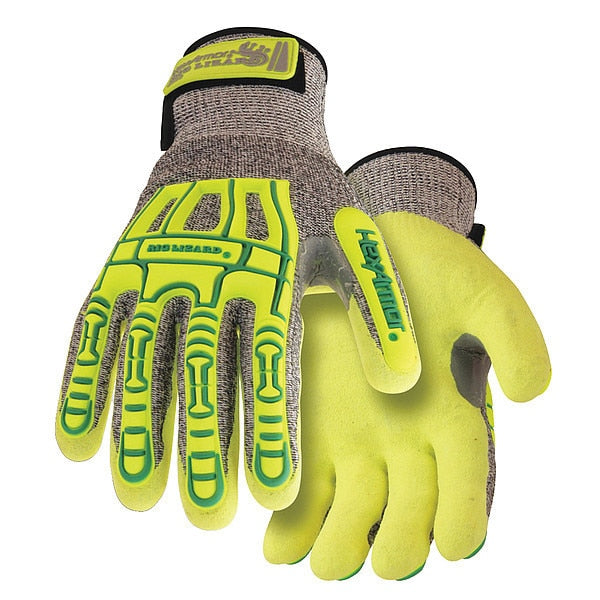 Hi-Vis Cut Resistant Impact Coated Gloves, A4 Cut Level, Nitrile, L, 1 PR