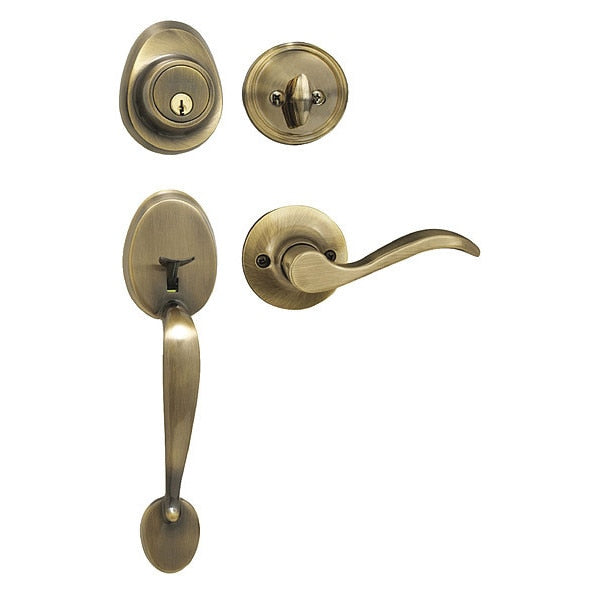 Lever Lockset, Antique Brass, Wave Style