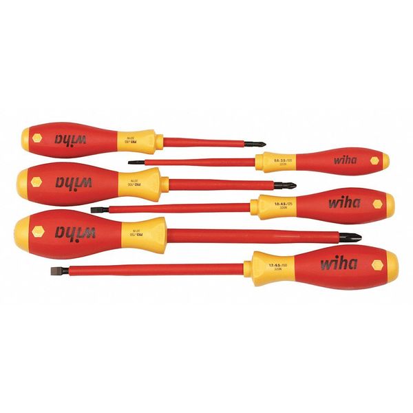 Insulated Screwdriver Set, Slotted/Phillips Tip, Alloy Steel with Cushion Grip, 6-Piece