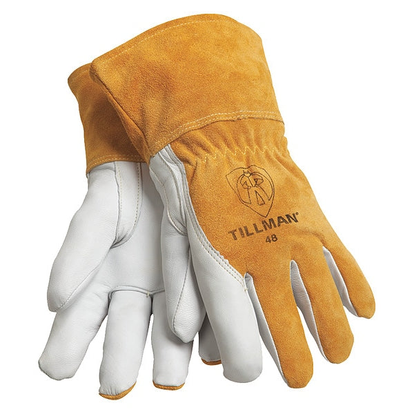 MIG/TIG Welding Gloves, M, Straight Thumb, Gauntlet Cuff, Premium, Brown Cowhide, 1 Pair