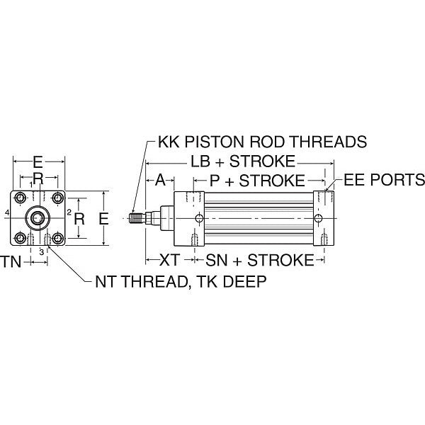 Air Cylinder, 1 1/2 in Bore, 4 in Stroke, NFPA Double Acting