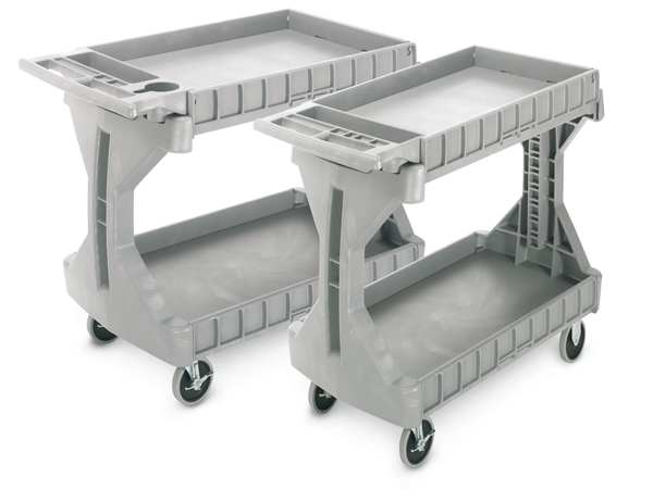 High-Density Polyethylene Utility Cart with Flip-Gate Flush Plastic Shelves, Flat, 2 Shelves