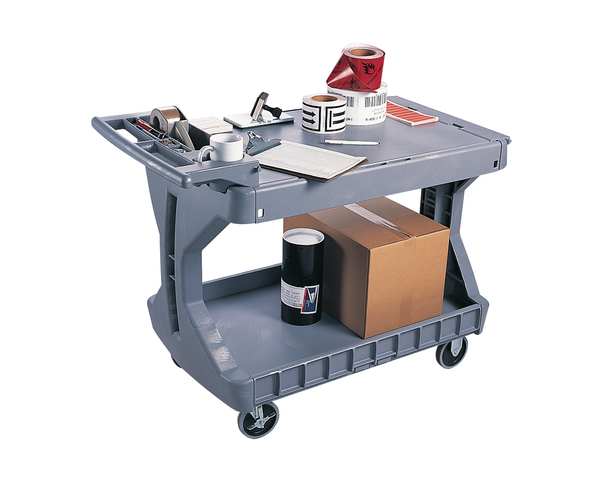 High-Density Polyethylene Utility Cart with Flip-Gate Flush Plastic Shelves, Flat, 2 Shelves