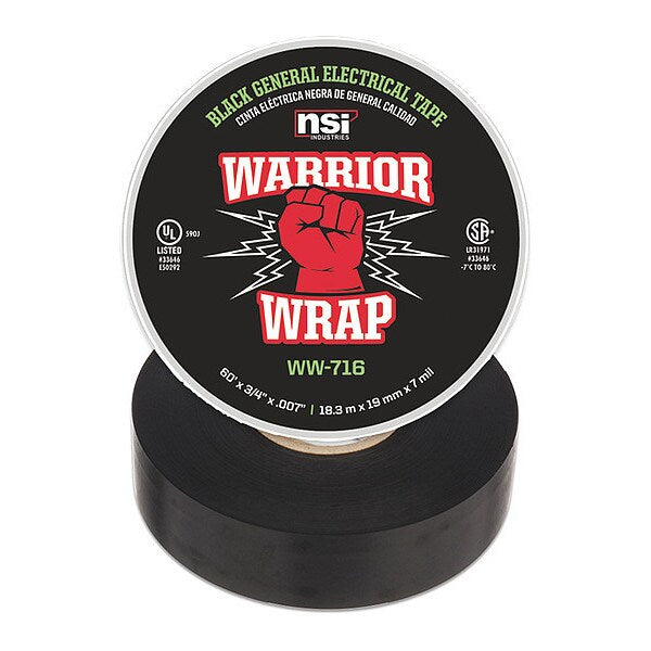 Electrical Tape, Vinyl, 7 mil, Black
