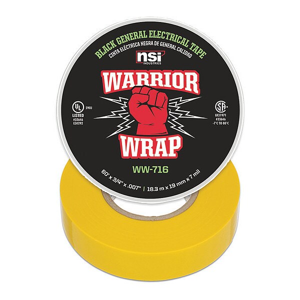 Electrical Tape, Vinyl, 7 mil, Yellow