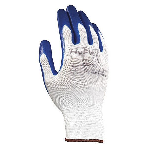 Nitrile Coated Gloves, Palm Coverage, Blue/White, S, PR