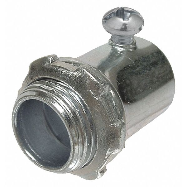 EMT Set Screw Conduit Connector, Steel, Zinc Plated, 1/2 in Size, 1-13/32 in L, Non-Insulated, Gray