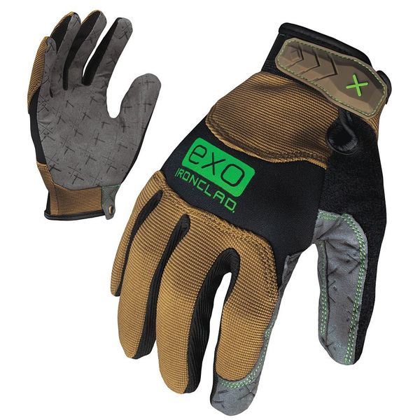 Mechanics Gloves, L, Tan/Green, Single Layer, Stretch Nylon/Neoprene