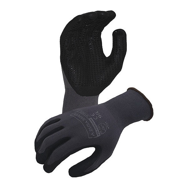 13 ga. Gray Nylon Gloves, Black Micro-Foam Nitrile Palm Coating w/Raised Nitrile Dots, M
