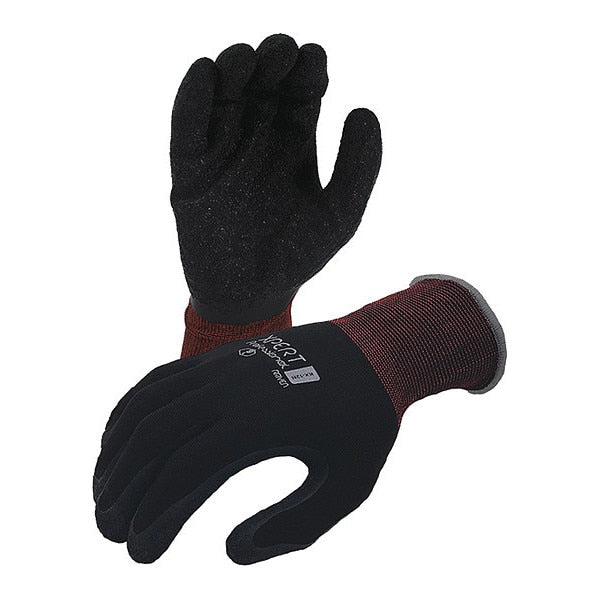 Karbonhex Premium 13 ga. Nylon/Spandex Gloves, Crinkle Latex Palm Coating, Black/Red Cuff, L