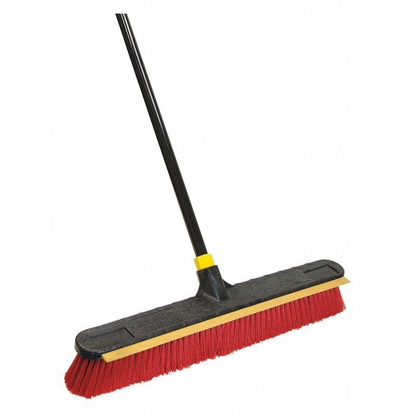 Push Broom, 24 in Sweep Face, Soft/Stiff Combo, Synthetic, Red Bristle, 3 1/8 in Bristle Lg