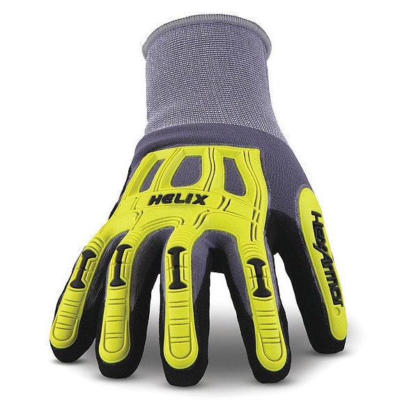 Hi-Vis Cut Resistant Coated Gloves, A1 Cut Level, Nitrile, 2XL, 1 PR