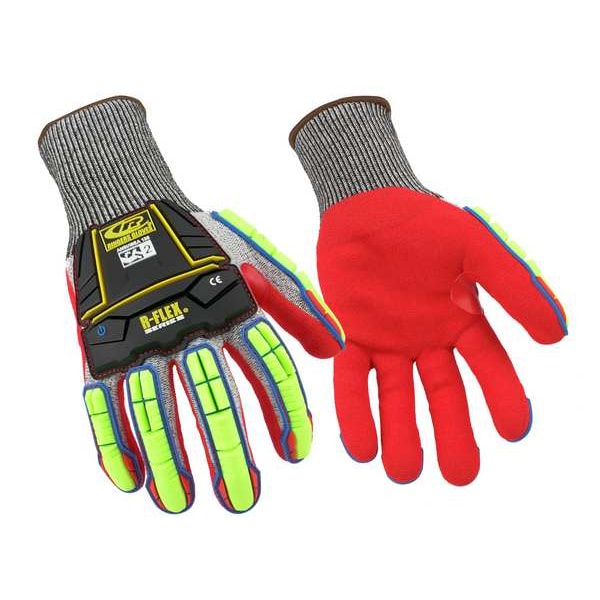 Hi-Vis Cut Resistant Impact Coated Gloves, A4 Cut Level, Nitrile, L, 1 PR