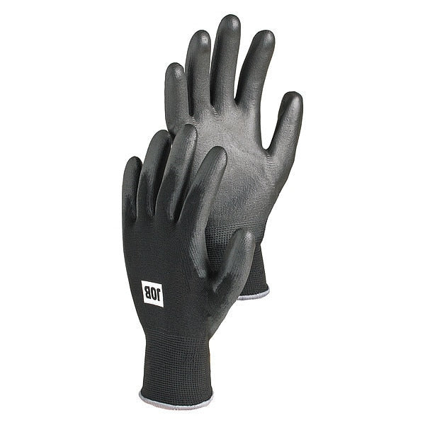 Polyurethane Coated Gloves, Palm Coverage, Black, L, PR