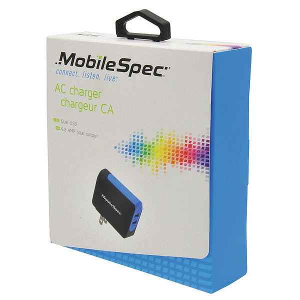 USB Wall Outlet Charger, Black/Blue