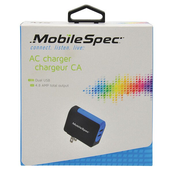 USB Wall Outlet Charger, Black/Blue