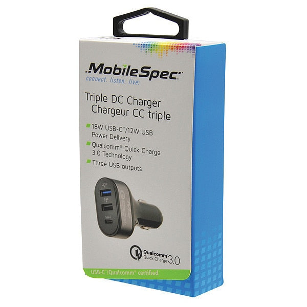 USB Car Charger, 3 Output Connectors
