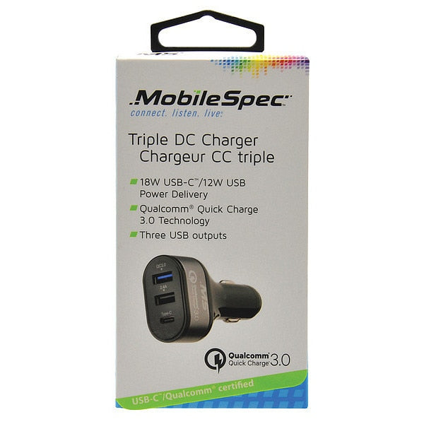 USB Car Charger, 3 Output Connectors