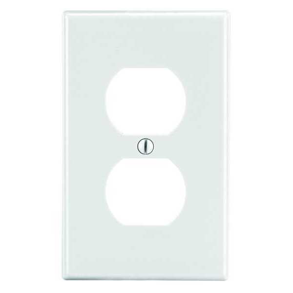 Duplex Receptacle Wall Plate, Number of Gangs: 1 Plastic, Smooth Finish, White