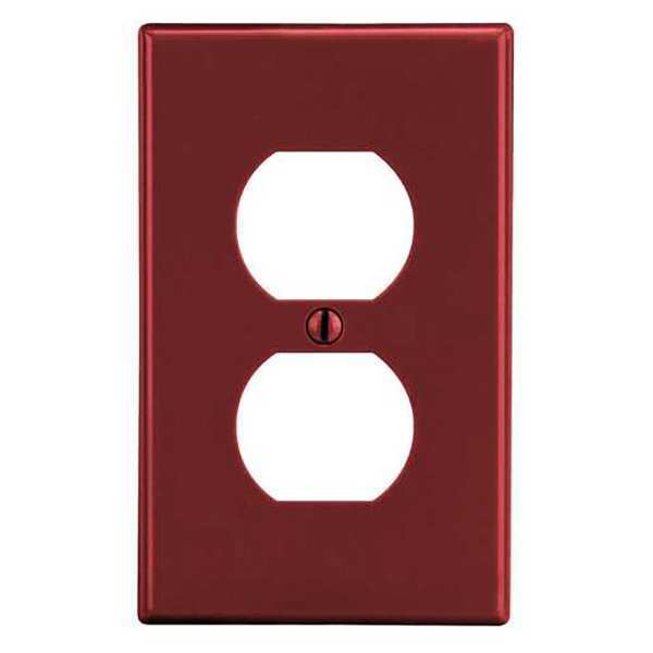 Duplex Receptacle Wall Plate, Number of Gangs: 1 Plastic, Smooth Finish, Red