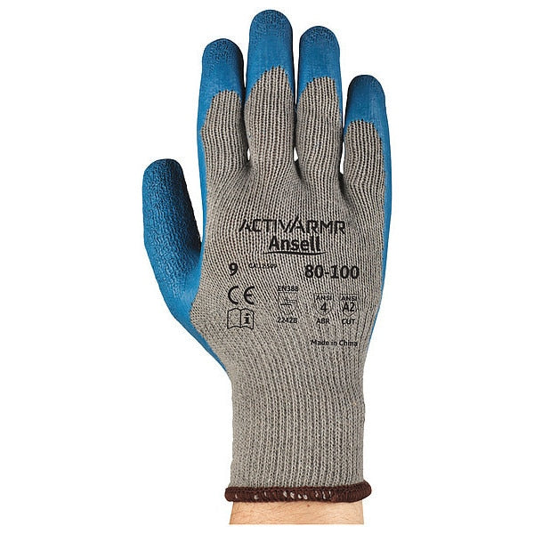 Natural Rubber Latex Coated Gloves, Palm Coverage, Blue/Gray, XS, PR