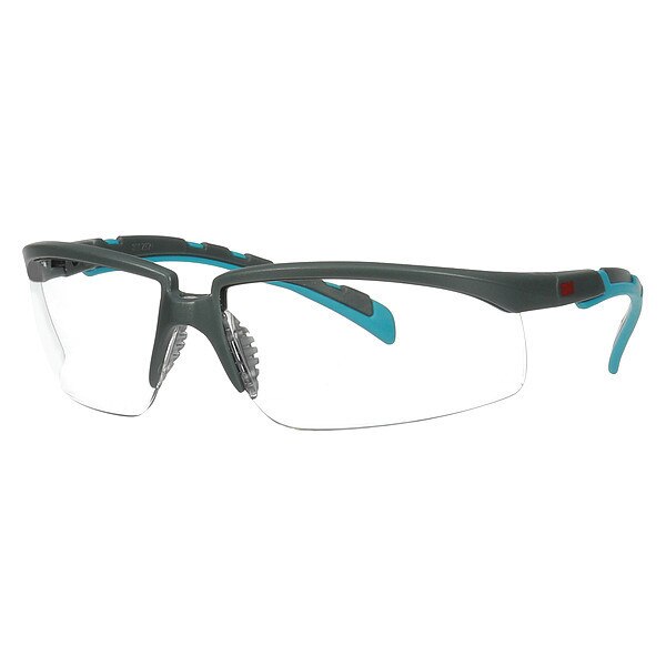 Solus 2000 Safety Glasses, Anti-Fog/Scratch, Half-Frame, Gray/Teal Temple, Clear Lens