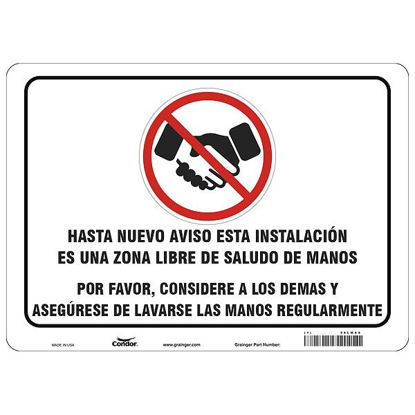 Covid 19 Sign 10X14, Spanish Handshake F, 10 in Height, 14 in Width, Aluminum, Spanish