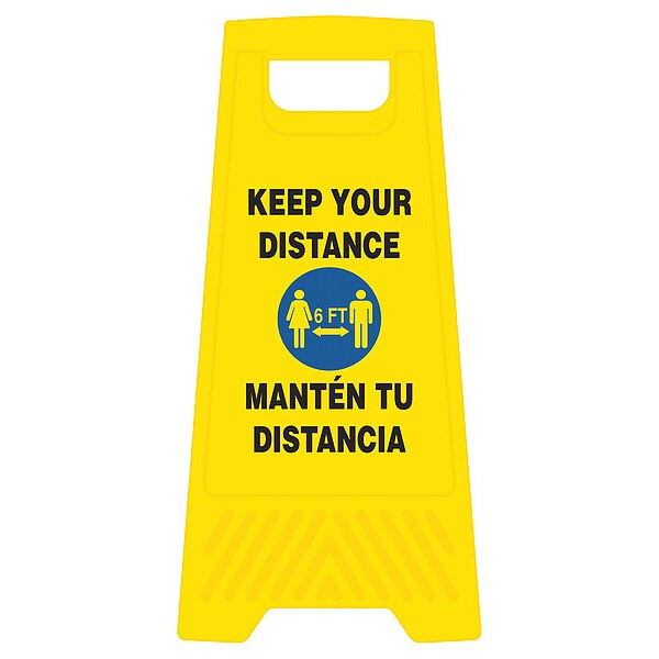 Covid19 Sign Heavy Duty Floor Stand, 24 in H, 12 in W, Polypropylene, English, Spanish, 170342