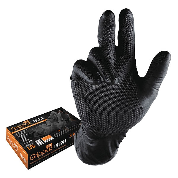 Disposable Gloves, Nitrile, Black, 50 PK
