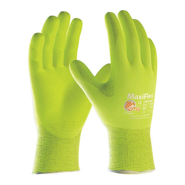 Foam Nitrile Hi-Vis Coated Gloves, Palm Coverage, Yellow, L, 12PK