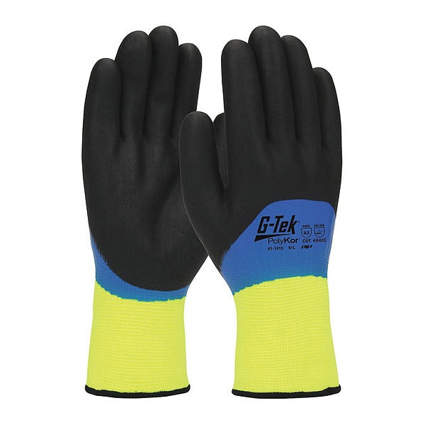 Hi-Vis Cold Protection Coated Gloves, Acrylic Terry/PolyKor Yarn Lining, XL, 12PK