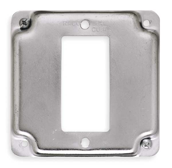 Electrical Box Cover, Duplex Receptacle, Square, 2 Gangs, Galvanized Zinc, 1/2 in D, 4 in W, 4 in L