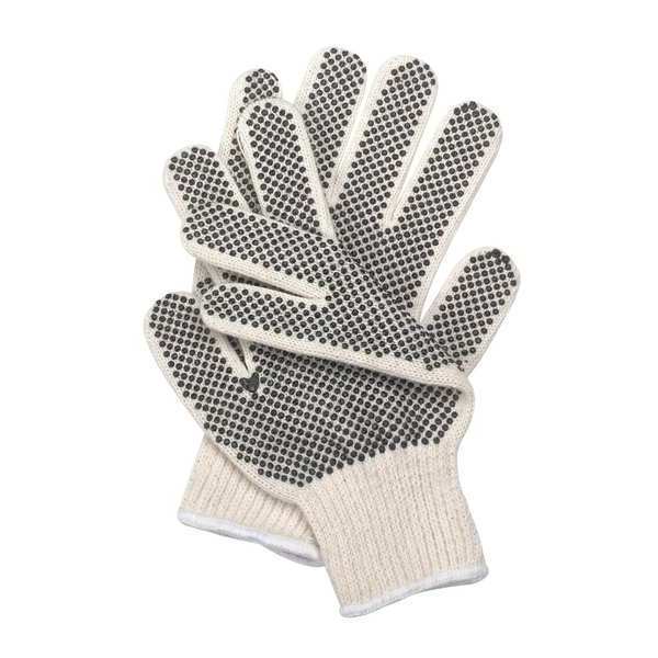PVC Dotted Knit Gloves, Task & Chore, Cotton, Beige/Black, Small, 1 Pair