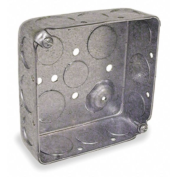 Electrical Box, Square, 2 Gangs, Galvanized Zinc, 1-1/2 in D, 4 in W, 4 in L, 21 cu in Capacity