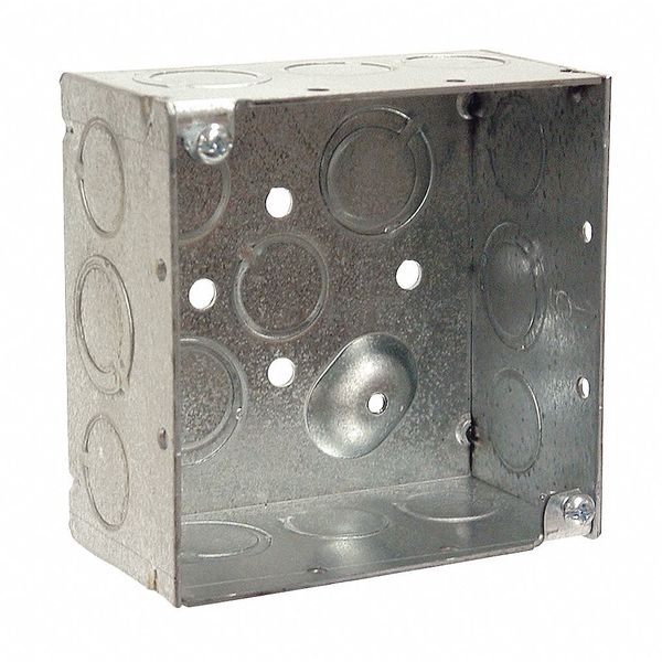 Electrical Box, Square, 2 Gangs, Galvanized Zinc, 2-1/8 in D, 4 in W, 4 in L, 30.3 cu in Capacity