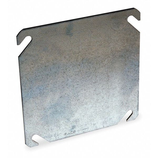 Electrical Box Cover, Square, 2 Gang, Galvanized Zinc, Blank Cover, 1/8 in D, 4-1/8 in W, 4-1/8 in L