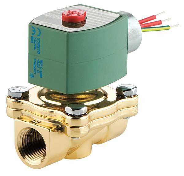 120V AC Brass Solenoid Valve with Manual Operator, Normally Closed, 1 1/2 in Pipe Size