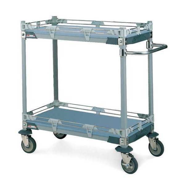 Polymer Chemical-Resistant Utility Cart with Antimicrobial Lipped Plastic Shelves, Flat, 2 Shelves