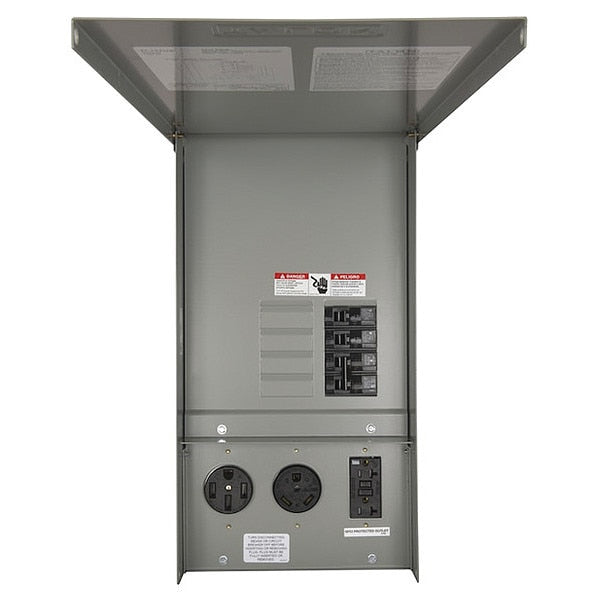 Temporary GFCI Outlet Panel, 125 A , 120/240V AC, 1 Phase, NEMA 3R, 4 Outlets, Surface Mount, Gray