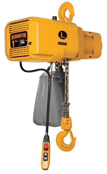 Electric Chain Hoist, 2,000 lb, 10 ft, Hook Mounted - No Trolley, Yellow