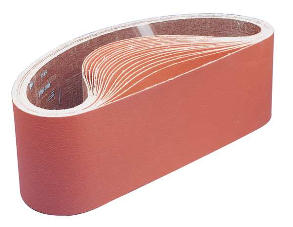 Sanding Belt, Coated, 3 1/2 in W, 15 1/2 in L, 80 Grit, Medium, Ceramic, 777F, Orange