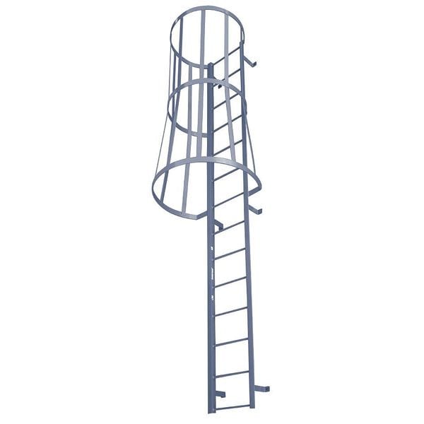 24 ft 3 in Fixed Ladder with Safety Cage, Steel, 25 Steps, Top Exit, Powder Coated Finish