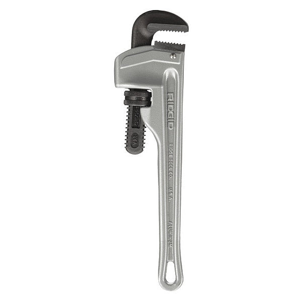 Pipe Wrench, Straight, Aluminum, 12 in L, 2 in Jaw Capacity