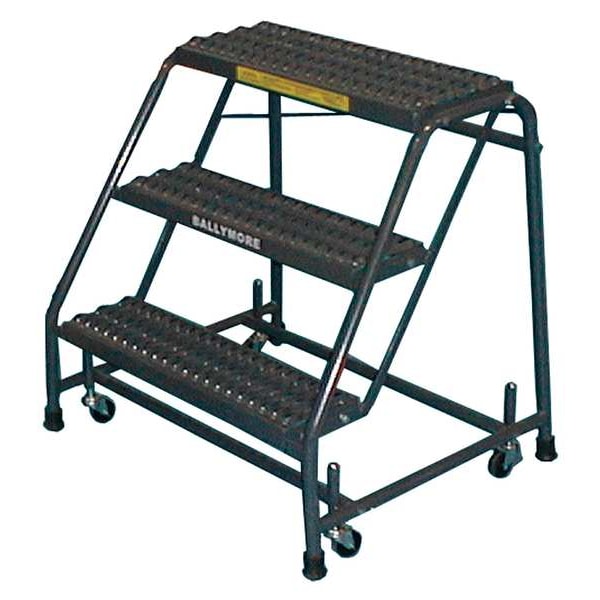 28 1/2 in H Steel Rolling Ladder, 3 Steps